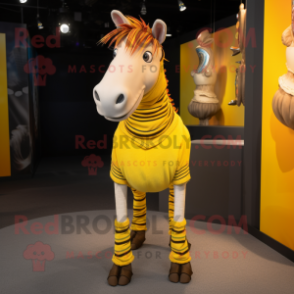 Yellow Quagga mascot costume character dressed with a Blouse and Bracelets