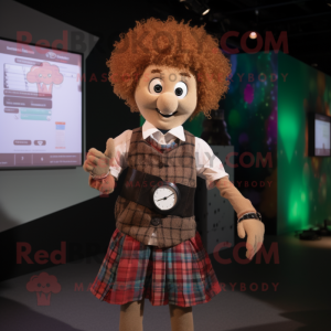 Tan Irish Dancer mascot costume character dressed with a Flannel Shirt and Digital watches