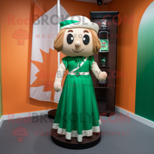Tan Irish Flag mascot costume character dressed with a Midi Dress and Belts