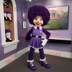 Purple Irish Dancer mascot costume character dressed with a Capri Pants and Mittens