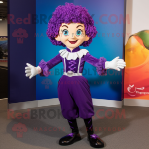Purple Irish Dancer mascot costume character dressed with a Capri Pants and Mittens
