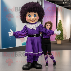 Purple Irish Dancer mascot costume character dressed with a Capri Pants and Mittens