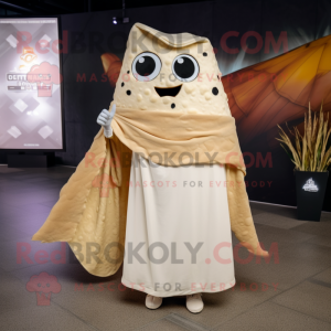 Beige Nachos mascot costume character dressed with a Wedding Dress and Shawls