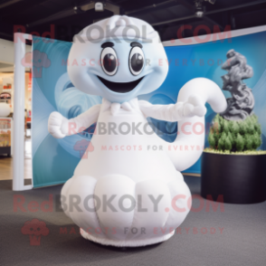 White Hydra mascot costume character dressed with a Ball Gown and Beanies