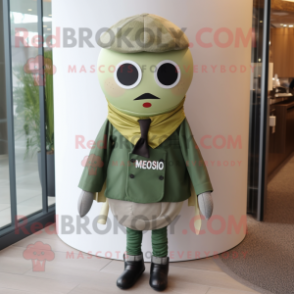 Olive Miso Soup mascot costume character dressed with a Graphic Tee and Pocket squares