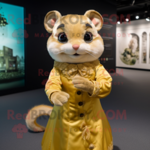 Gold Dormouse mascot costume character dressed with a Dress and Ties