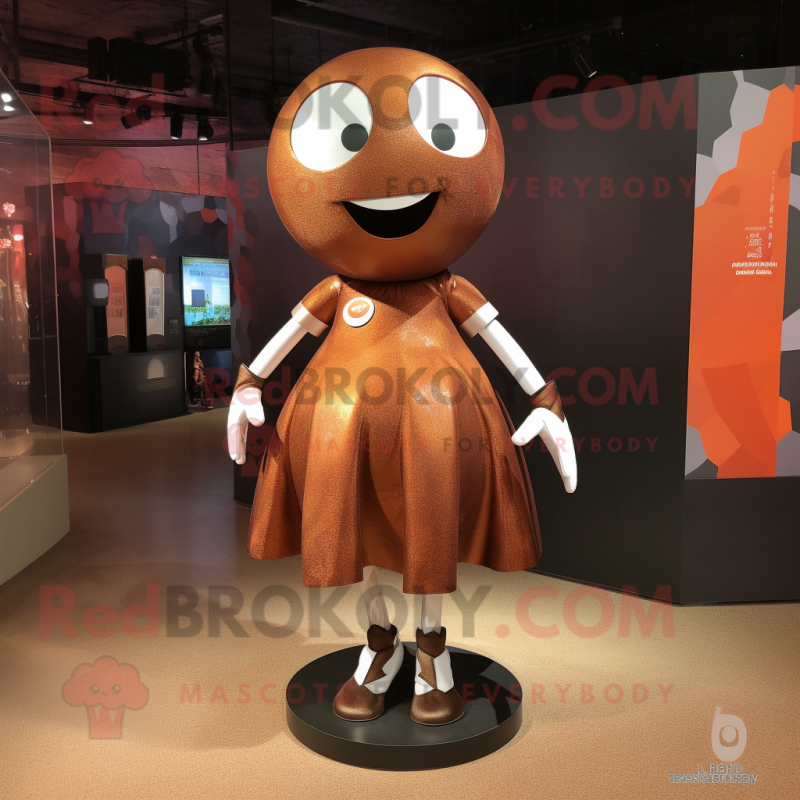 Rust Soccer Ball mascot costume character dressed with a Sheath Dress and Rings