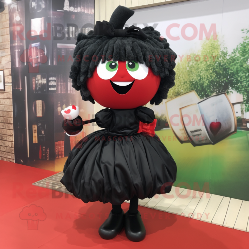 Black Apple mascot costume character dressed with a Pencil Skirt and Headbands