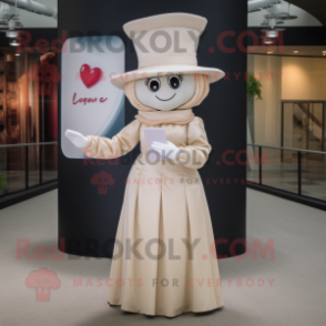 Cream Love Letter mascot costume character dressed with a Maxi Dress and Hats