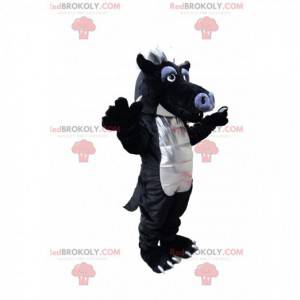 Grappige zwarte en grijze draakmascotte. Dragon kostuum -