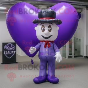 Purple Heart Shaped Balloons mascot costume character dressed with a Oxford Shirt and Hats