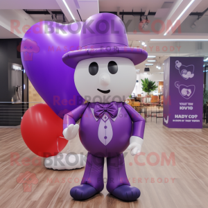 Purple Heart Shaped Balloons mascot costume character dressed with a Oxford Shirt and Hats