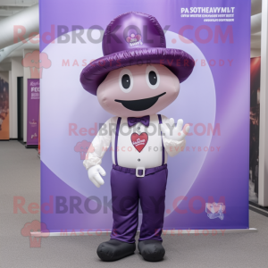 Purple Heart Shaped Balloons mascot costume character dressed with a Oxford Shirt and Hats