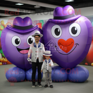 Purple Heart Shaped Balloons mascot costume character dressed with a Oxford Shirt and Hats