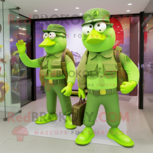 Lime Green Air Force Soldier mascot costume character dressed with a Boyfriend Jeans and Handbags