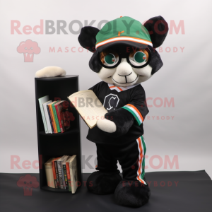 Black Irish Flag mascot costume character dressed with a Baseball Tee and Reading glasses
