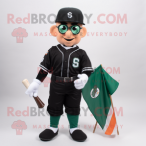 Black Irish Flag mascot costume character dressed with a Baseball Tee and Reading glasses