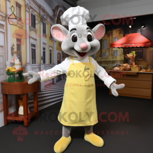 Lemon Yellow Ratatouille mascot costume character dressed with a Jumpsuit and Suspenders