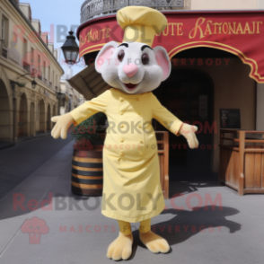 Lemon Yellow Ratatouille mascot costume character dressed with a Jumpsuit and Suspenders
