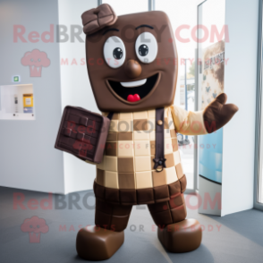 Cream Chocolate Bar mascot costume character dressed with a Dungarees and Clutch bags