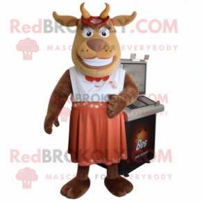 Rust Beef Stroganoff mascot costume character dressed with a A-Line Dress and Foot pads