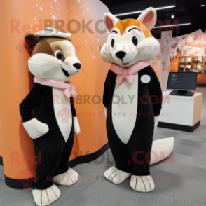 Peach Skunk mascot costume character dressed with a Suit and Shawls