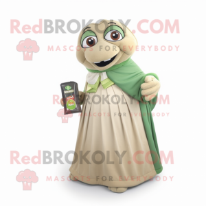 Beige Green Beer mascot costume character dressed with a Evening Gown and Wallets