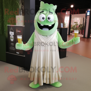 Beige Green Beer mascot costume character dressed with a Evening Gown and Wallets