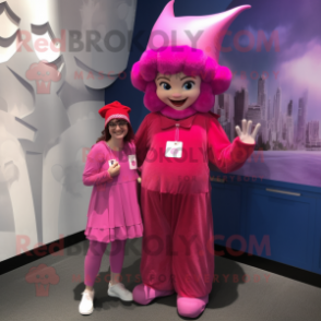 Magenta Tooth Fairy mascot costume character dressed with a Romper and Berets