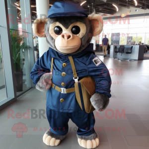 Navy Capuchin Monkey mascot costume character dressed with a Cover-up and Backpacks