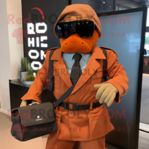 Rust Commando mascot costume character dressed with a Blazer and Handbags