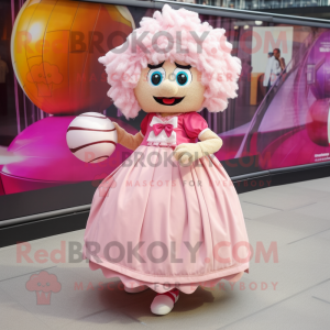 Beige Pink mascot costume character dressed with a Ball Gown and Anklets
