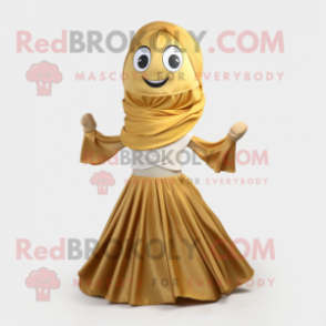 Gold Hourglass mascot costume character dressed with a Pleated Skirt and Scarves