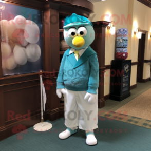 Teal Golf Ball mascot costume character dressed with a Oxford Shirt and Scarf clips