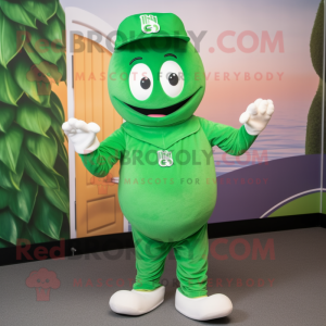 nan Green Bean mascot costume character dressed with a Polo Tee and Caps