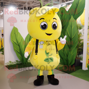 Lemon Yellow Beanstalk mascot costume character dressed with a Oxford Shirt and Keychains