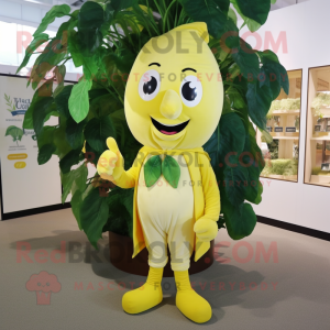 Lemon Yellow Beanstalk mascot costume character dressed with a Oxford Shirt and Keychains