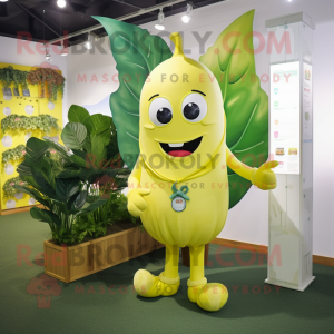 Lemon Yellow Beanstalk mascot costume character dressed with a Oxford Shirt and Keychains