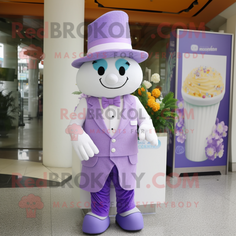 Lavender Ice Cream mascot costume character dressed with a Waistcoat and Hats