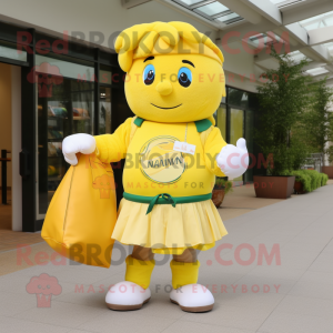 nan Lemon mascot costume character dressed with a Rugby Shirt and Tote bags
