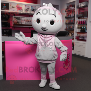 Silver Pink mascot costume character dressed with a Sweatshirt and Bracelets