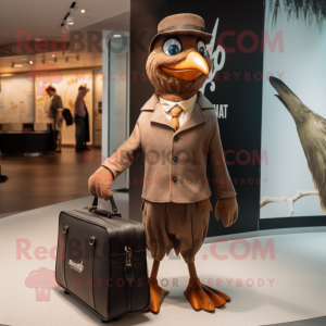 Tan Blackbird mascot costume character dressed with a Henley Tee and Briefcases