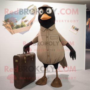 Tan Blackbird mascot costume character dressed with a Henley Tee and Briefcases