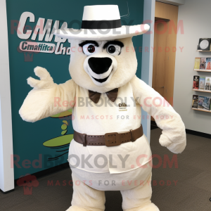 Cream Llama mascot costume character dressed with a Dress Shirt and Hats