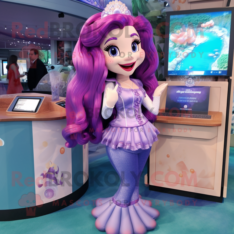 Lavender Mermaid Mascot Costume Character Dressed With A Mini Skirt And Coin Purses Mascot 9046