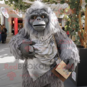 Silver Orangutan mascot costume character dressed with a Wrap Skirt and Wallets