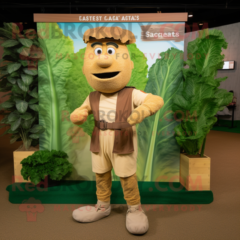 Brown Caesar Salad mascot costume character dressed with a Cargo Pants and Anklets