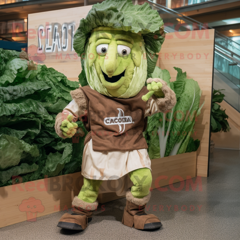 Brown Caesar Salad mascot costume character dressed with a Cargo Pants and Anklets