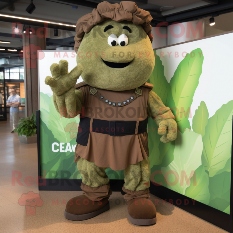 Brown Caesar Salad mascot costume character dressed with a Cargo Pants and Anklets
