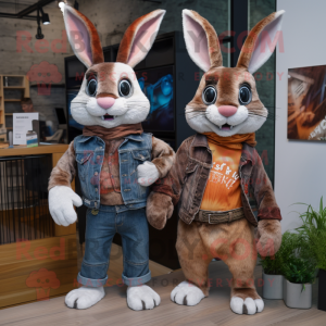 Rust Wild Rabbit mascot costume character dressed with a Boyfriend Jeans and Belts